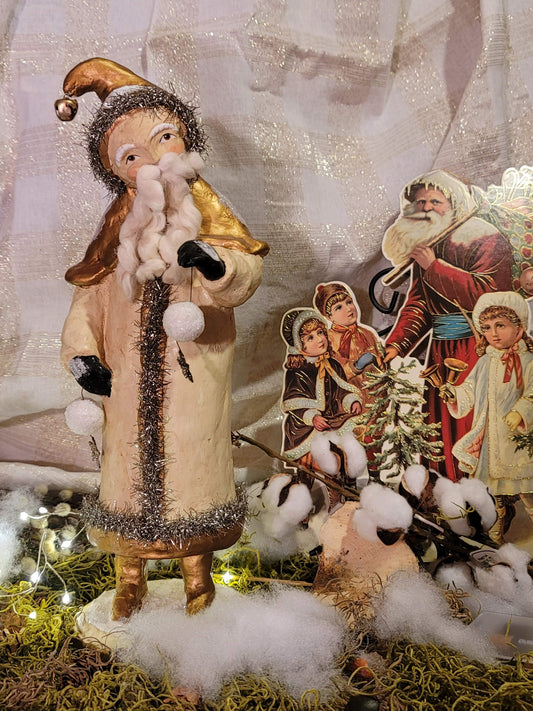 Vintage Christmas Folk Art Nicol Sayre Belsnickle Santa with Snowballs Figurine