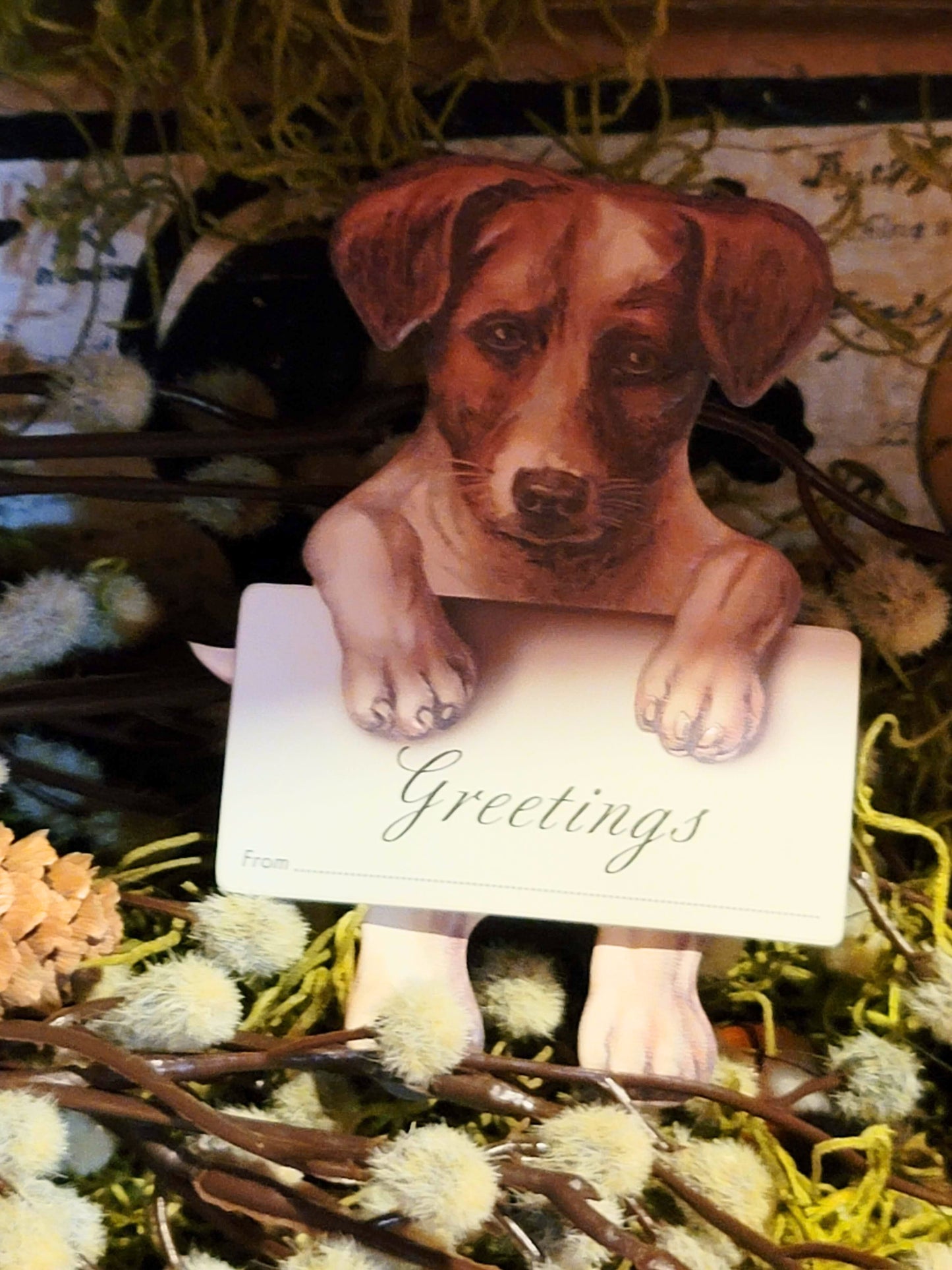 Vintage Victorian Style Honeycomb Beagle Dog Card