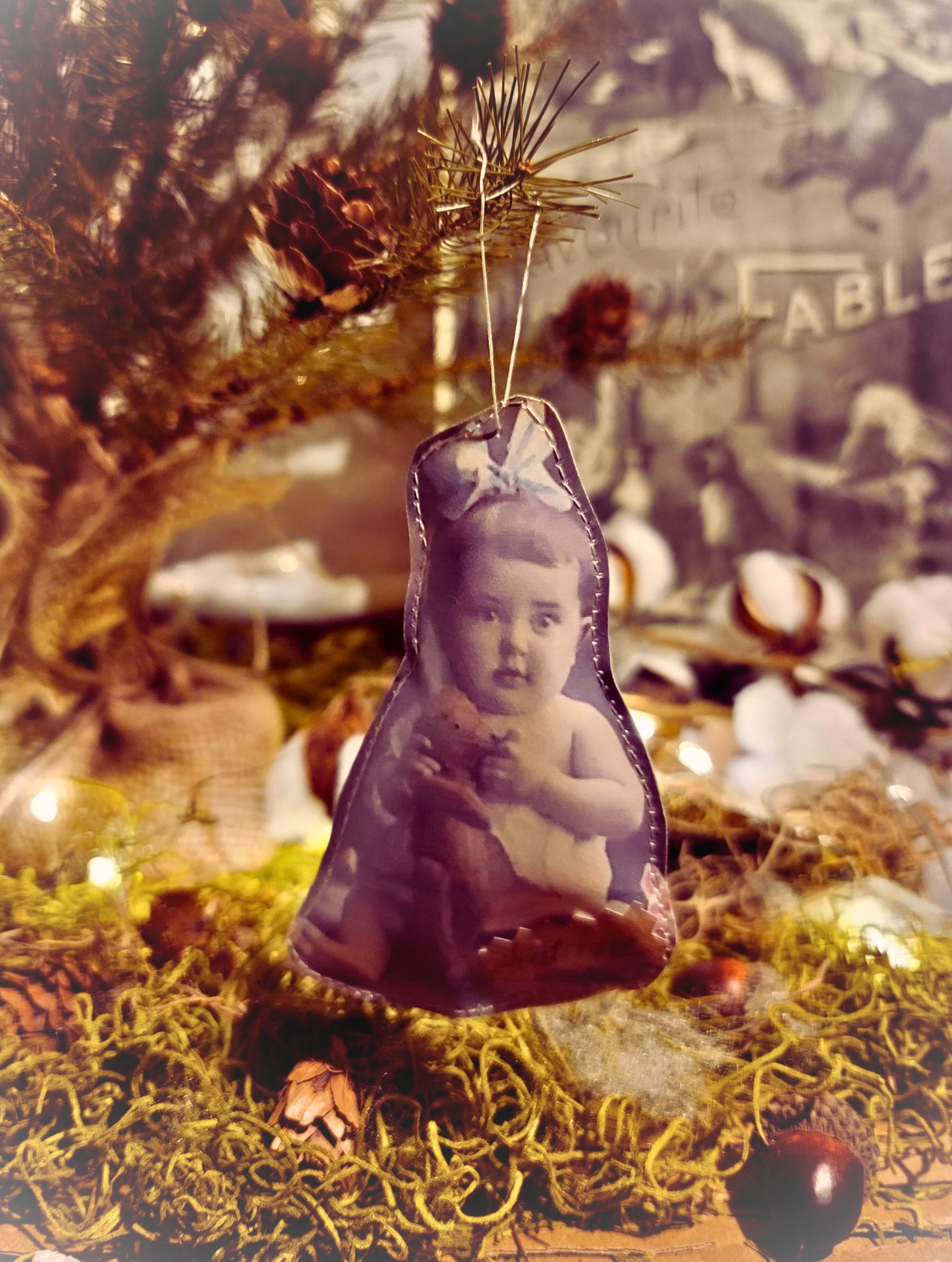 Victorian Photo Girl with Teddy Bear Paper Ornament