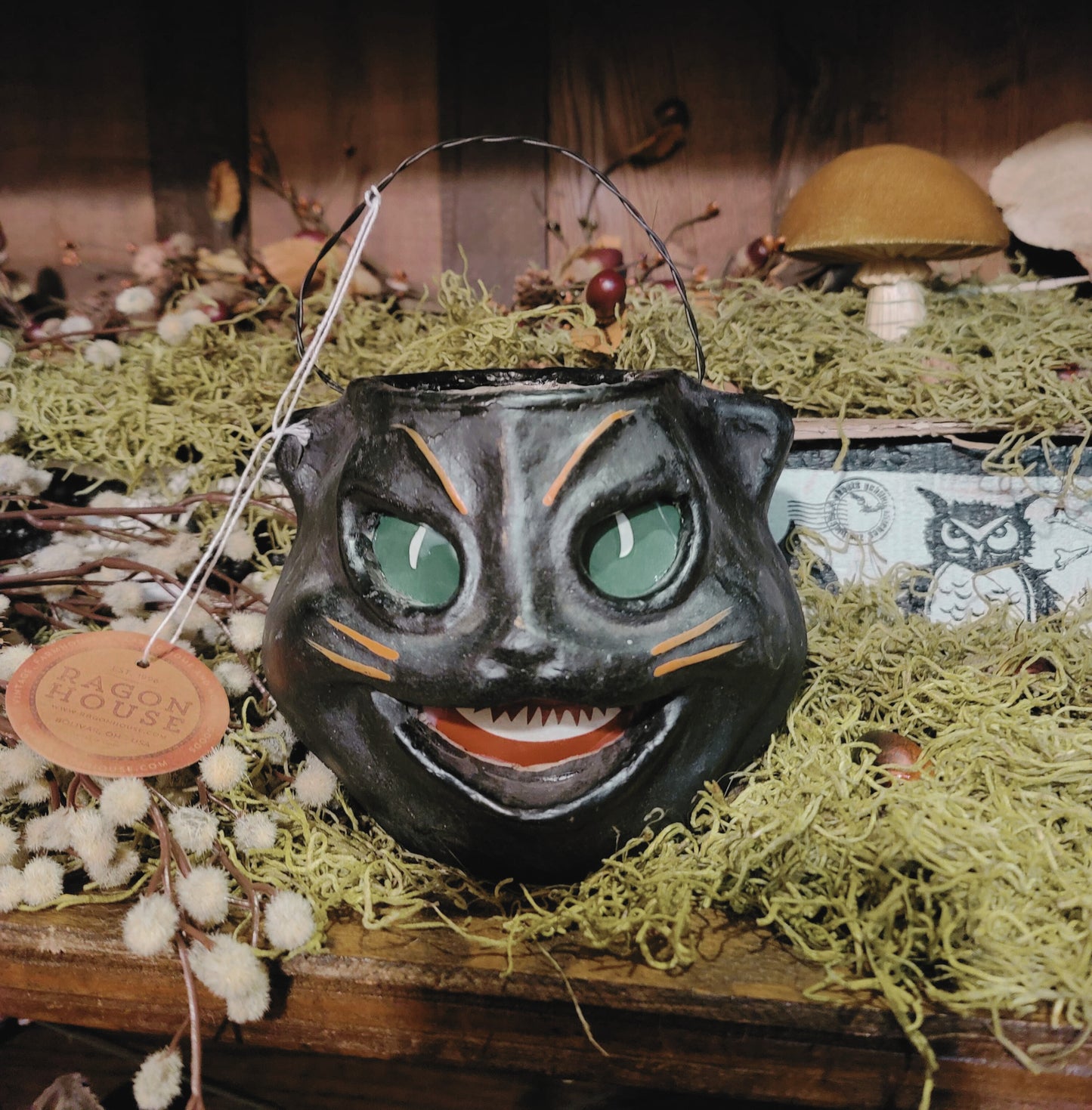 Vintage Halloween Style Black Cat Candy Bucket