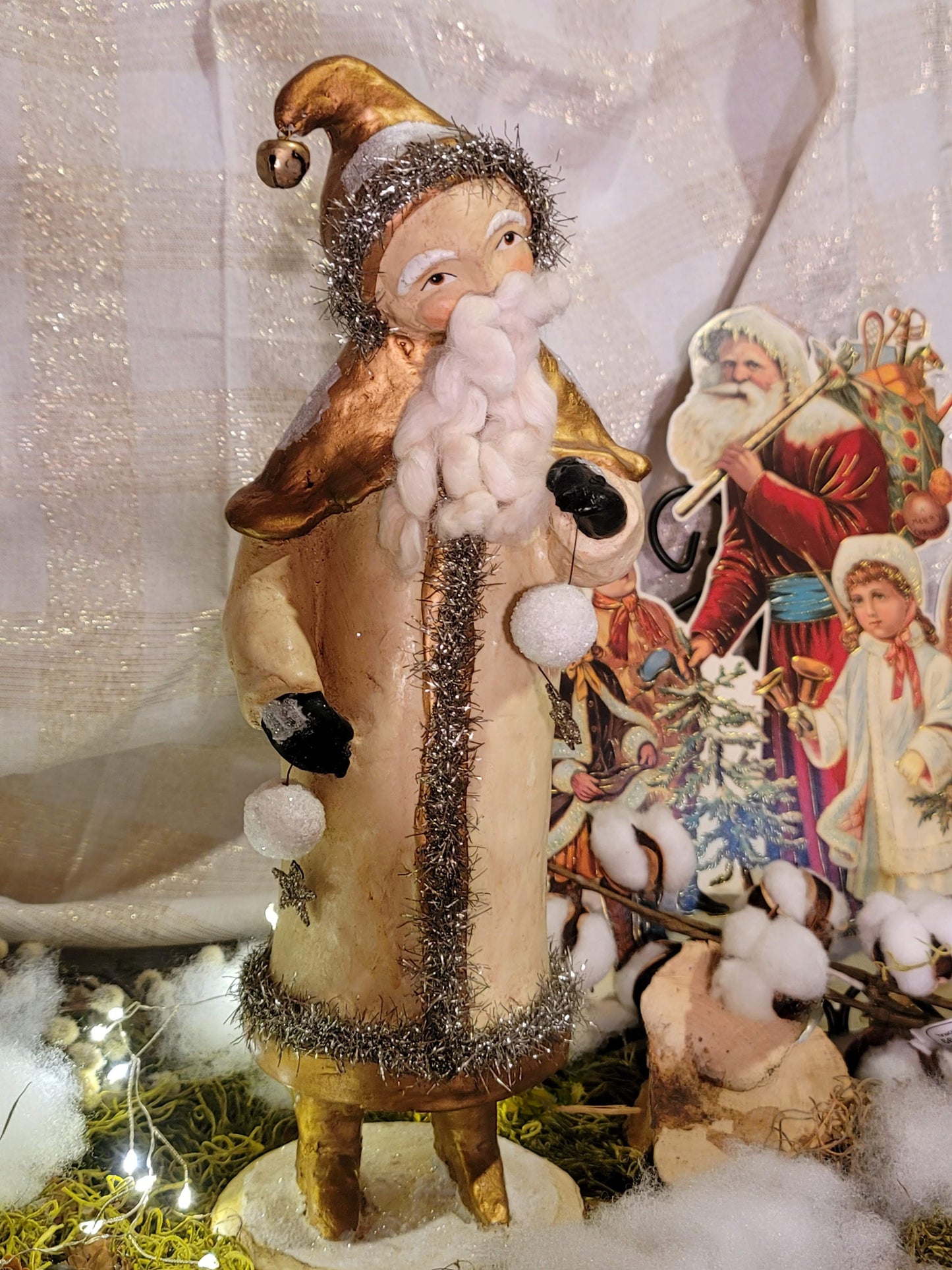 Vintage Christmas Folk Art Nicol Sayre Belsnickle Santa with Snowballs Figurine