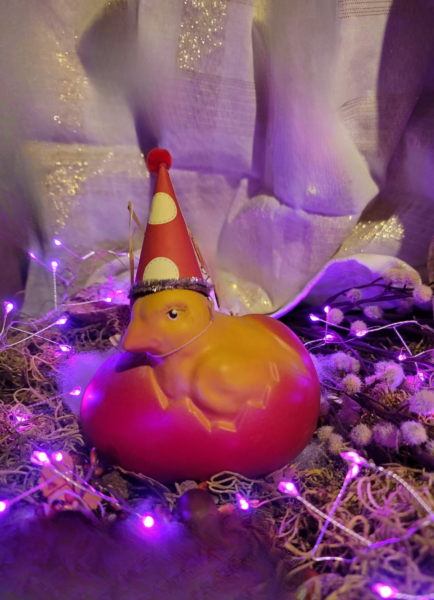 Vintage Easter Style Chalware Chick Clown in Spring Egg Figurine