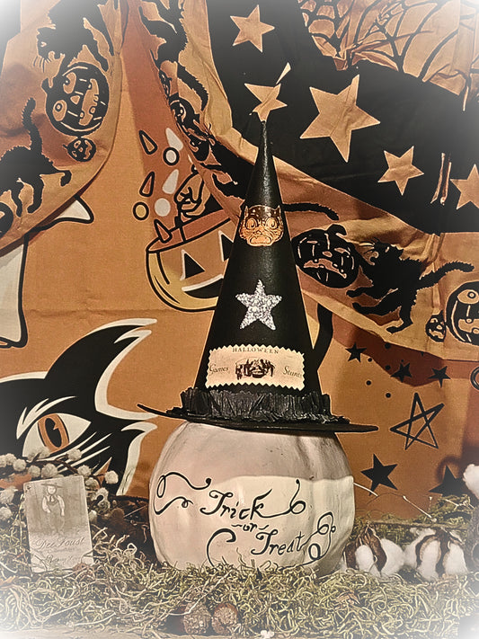 Vintage Halloween Style Dee Foust Witch Pumpkin Candy Container with Black Cat