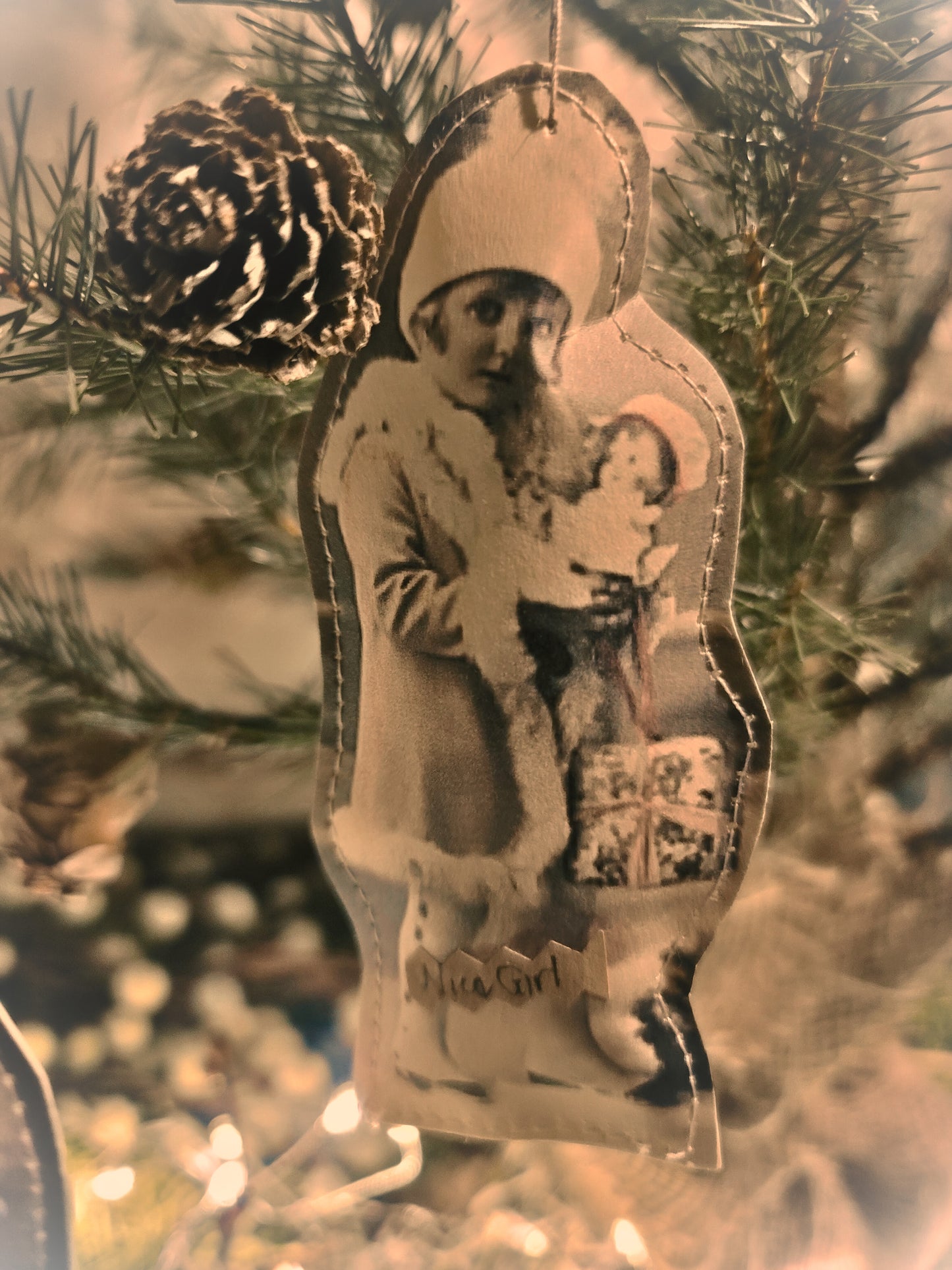 Primitive Victorian Paper Photo Nice Girl Nice Boy Ornaments