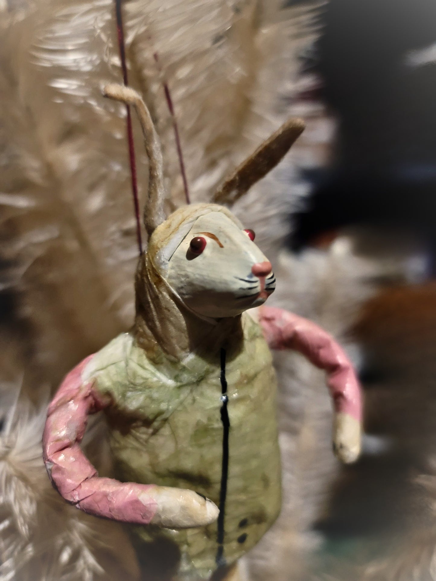 Vintage Victorian Style Primitive Easter Spun Cotton Bunny Rabbit Ornament