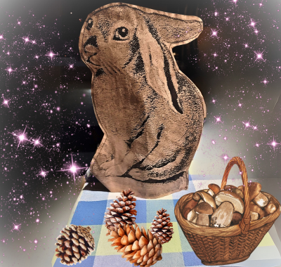 Primitive Paper Standing Easter Rabbit Bunny Figurine