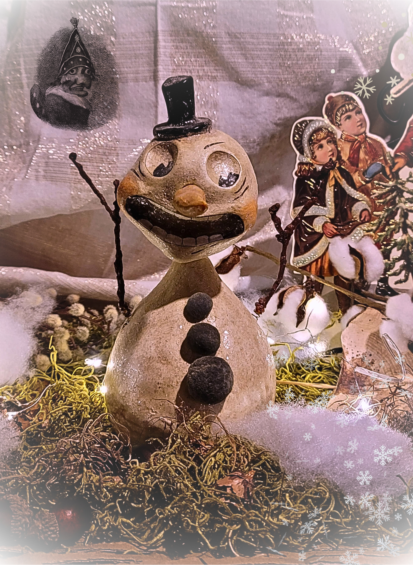 Vintage Whimsy Halloween Christmas Silver Willow RARE Snowman Bobble Head Figurine