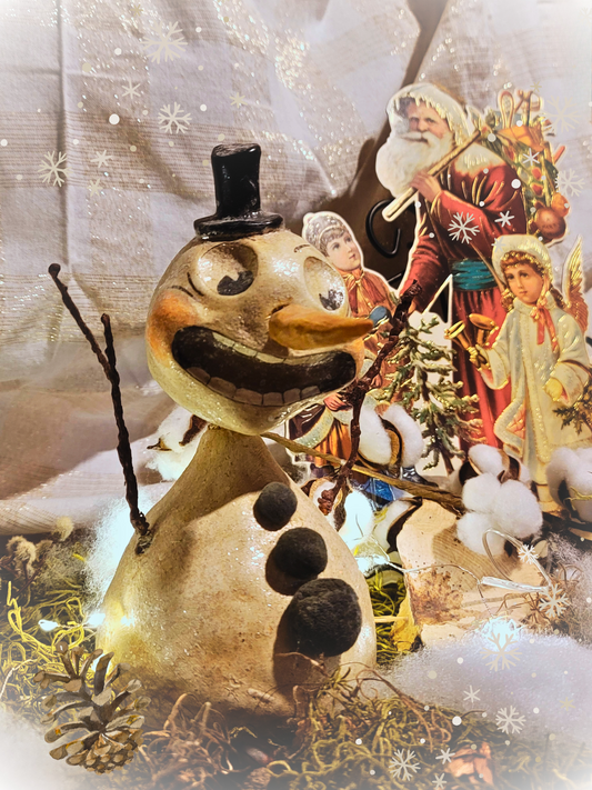 Vintage Whimsy Halloween Christmas Silver Willow RARE Snowman Bobble Head Figurine