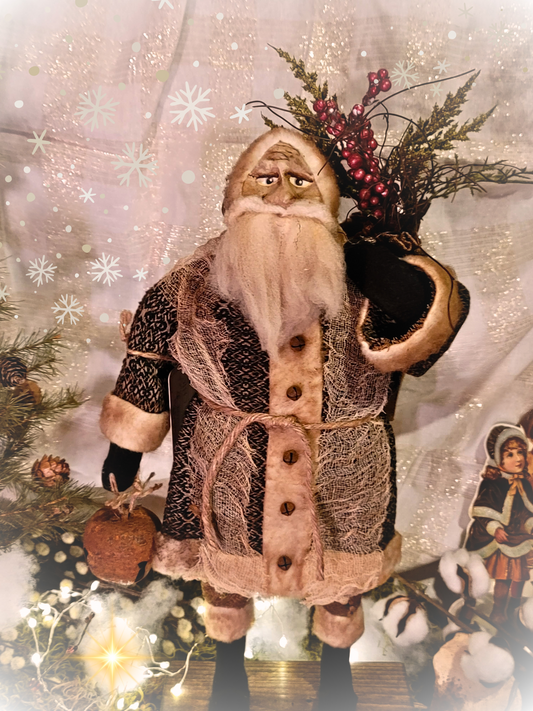 Vintage Christmas Primitive Folk Art Style Rugged Chic Santa Claus Figurine