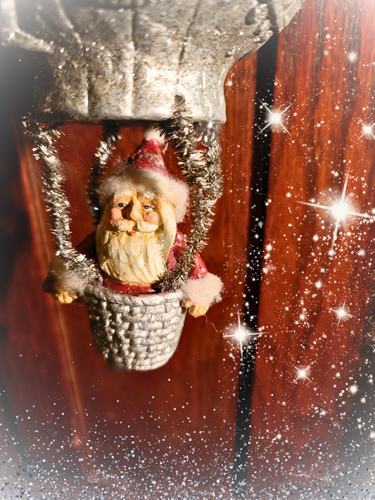 Vintage Christmas RARE Bethany Lowe Santa in Balloon Large Hanging Ornament