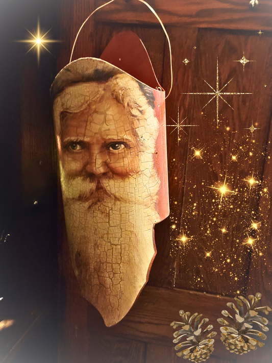 Vintage Victorian Style Christmas Coal Bucket Primitive Santa Container