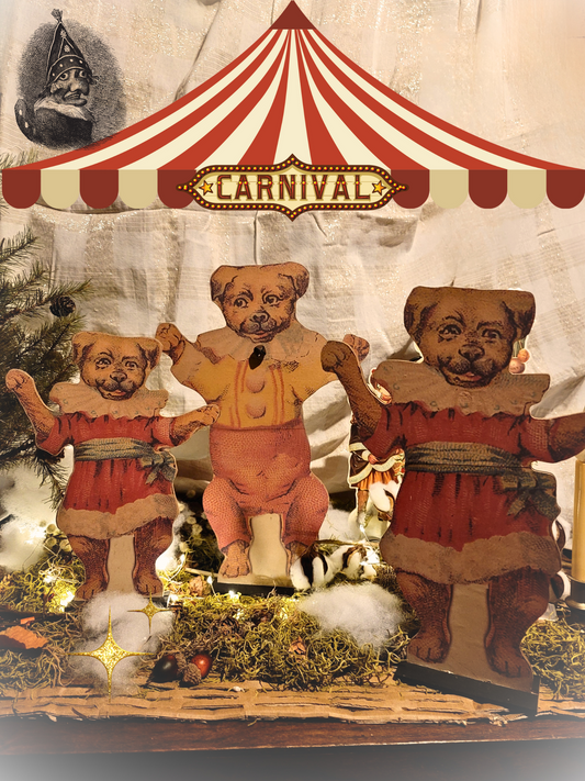 Vintage Victorian Style Christmas Circus Dogs Dummy Boards
