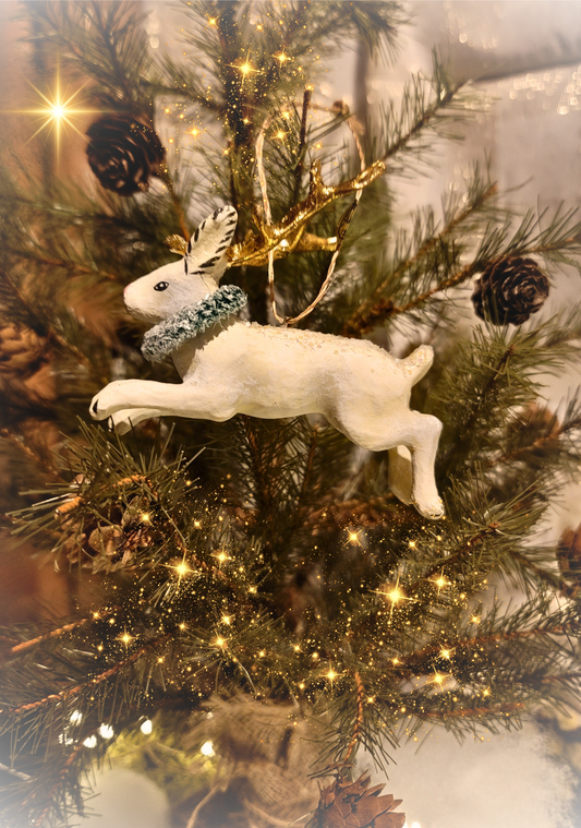 Whimsy Christmas Folk Art Jack a Lope Rabbit with Antlers Ornament