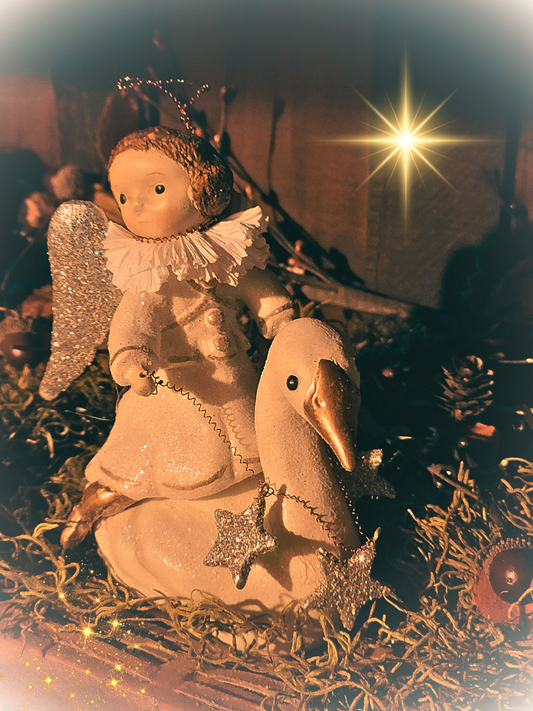 Folk Art Christmas Dee Harvey Foust Angel Rider on Swan Figurine