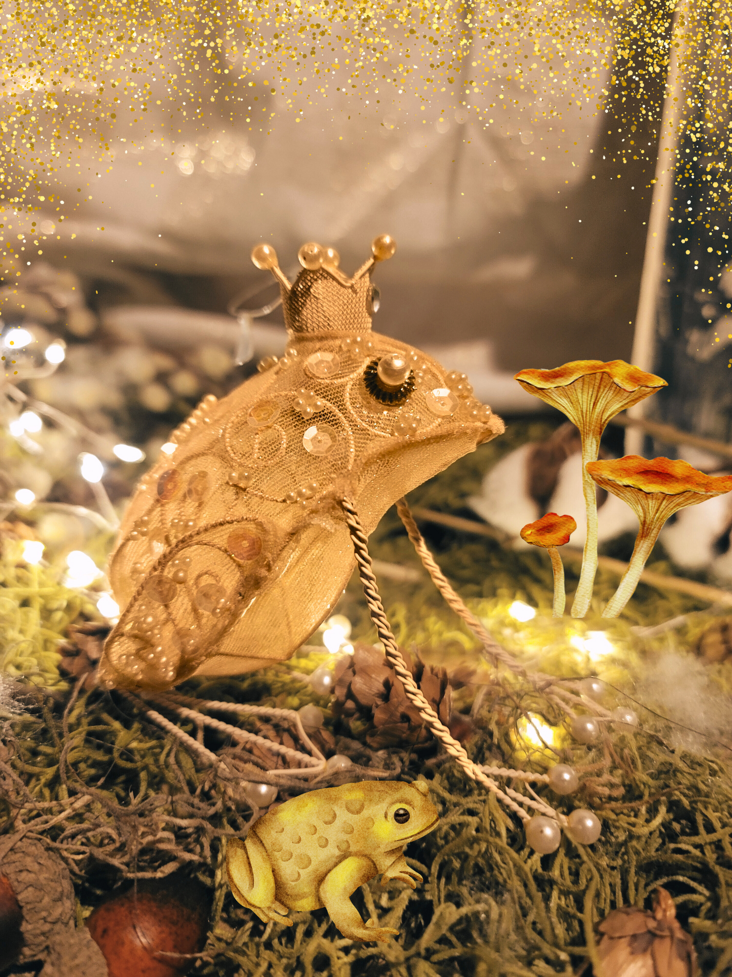 Vintage Whimsy Princess Frog with Pearls Ornament