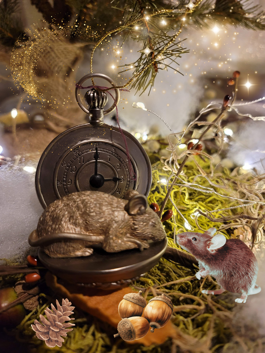 Vintage Victorian Christmas Sleepy Mouse Pocket Watch Ornament