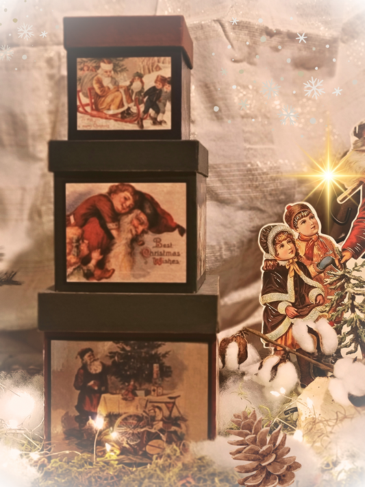 Vintage Victorian Style Christmas Postcard Nesting Boxes Set