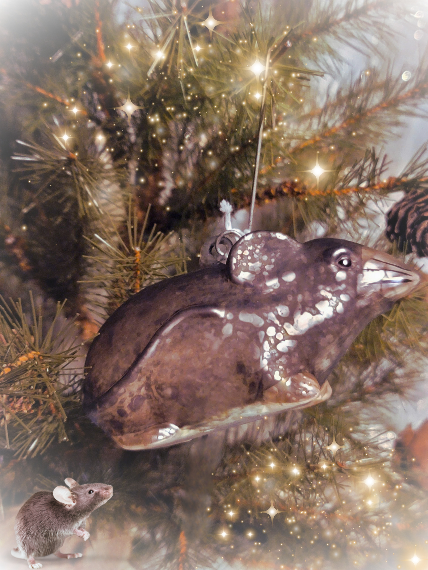 Primitive Christmas Style Whimsy Mercury Glass Silver Mouse Ornament