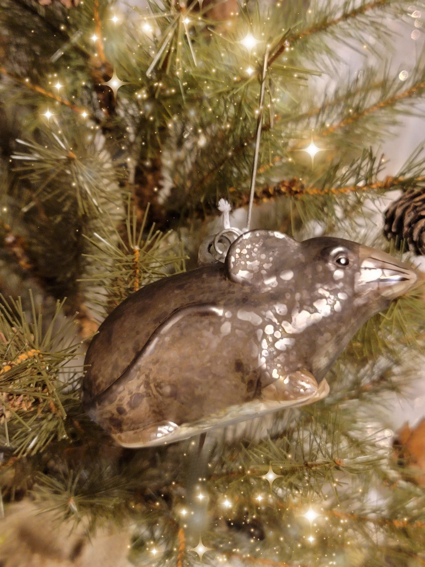 Primitive Christmas Style Whimsy Mercury Glass Silver Mouse Ornament