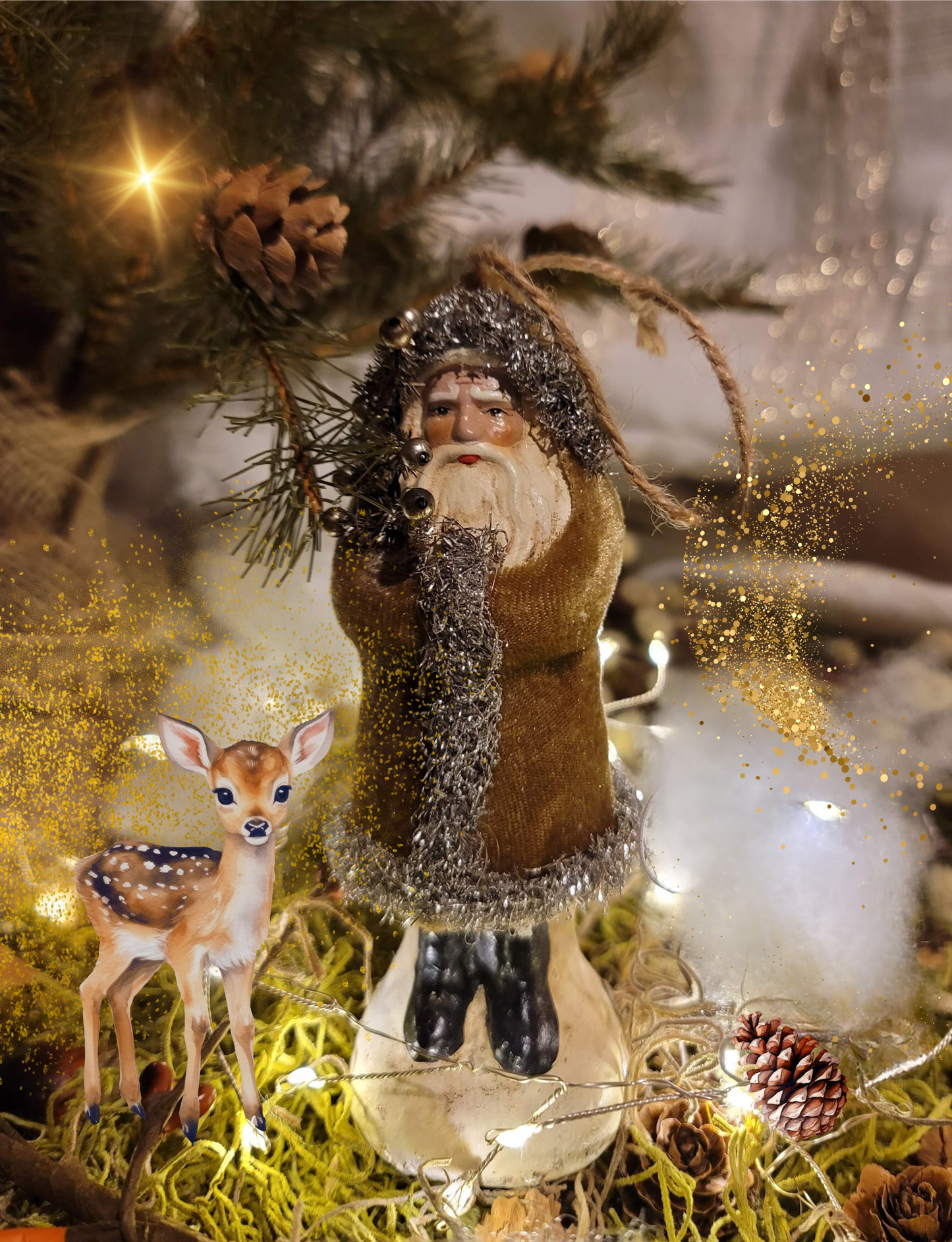 Vintage Victorian Christmas Style Fawn or Russet Belsnickle Santa Ornament