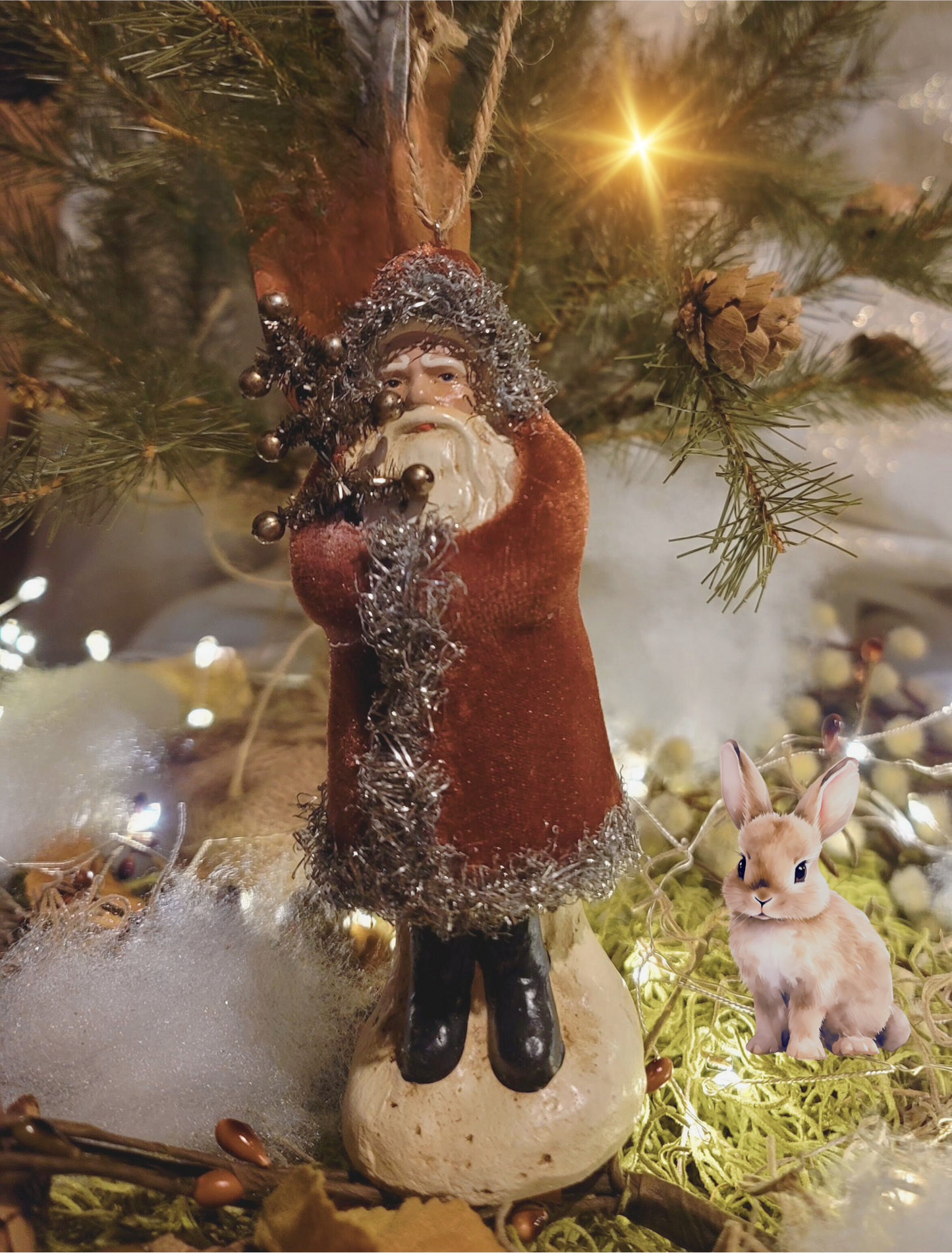 Vintage Victorian Christmas Style Fawn or Russet Belsnickle Santa Ornament