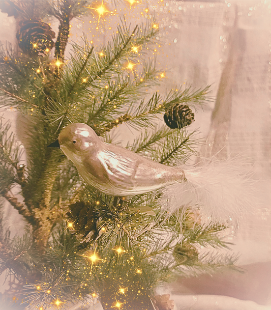 Vintage Antique German Style Christmas Sparrow Silver Mercury Ornament