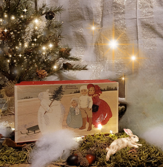 Vintage Christmas Victorian Snowman Cheryl Slifer Snowman with Children Box