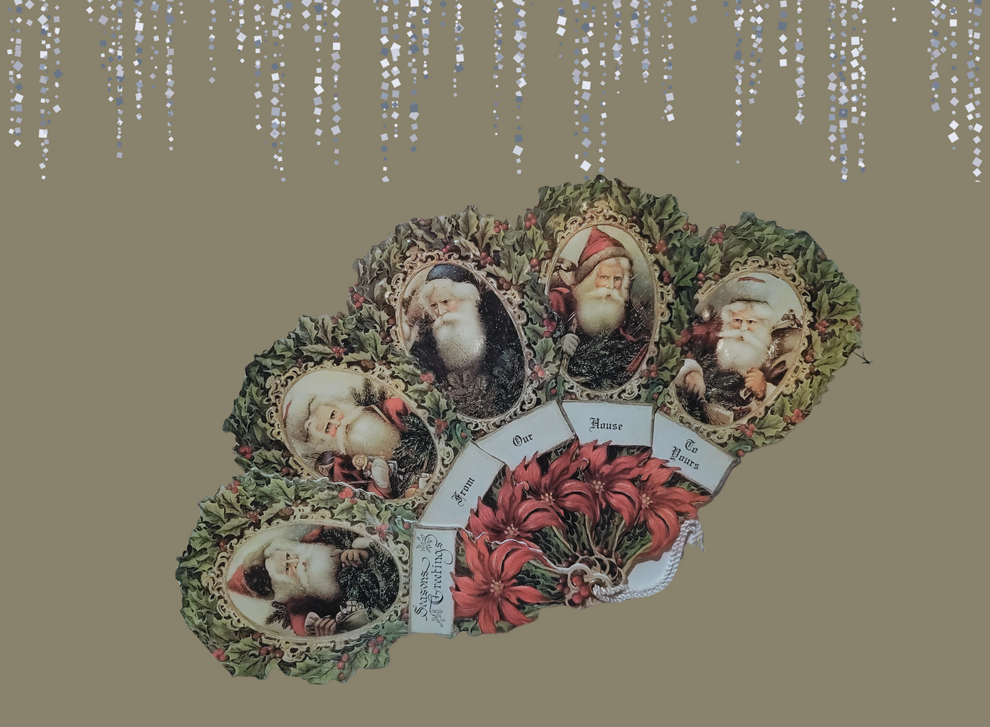 Vintage Victorian Christmas Style Father Christmas Santa Fan Card