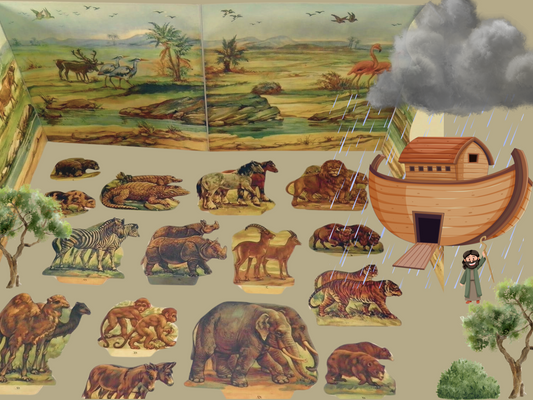 Vintage Victorian Noahs Ark Father Tuck Panorma Book with Moving Paper Animals