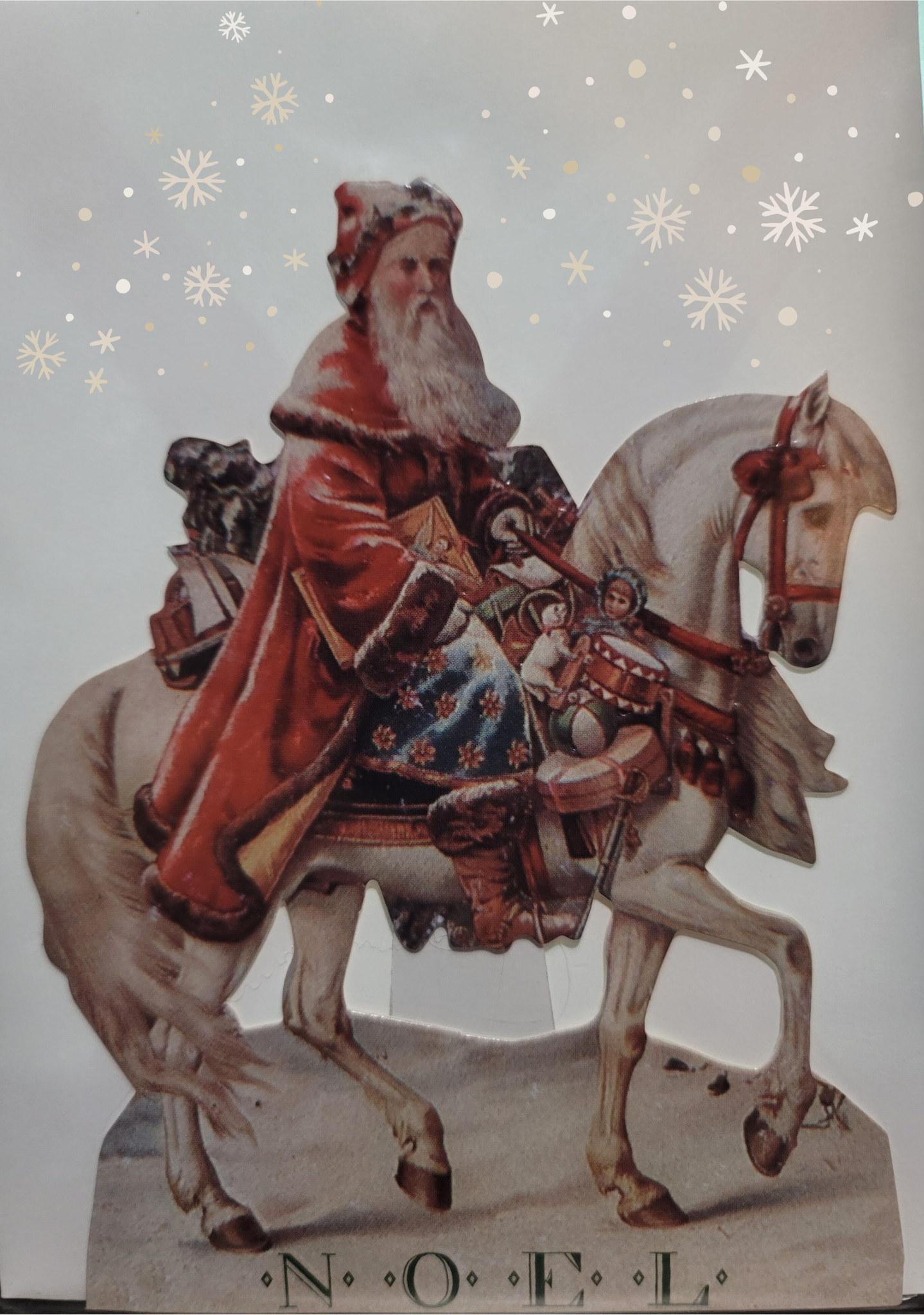 Vintage Victorian Style Equestrian Santa Father Christmas Riding Horse Standing Easel  Card