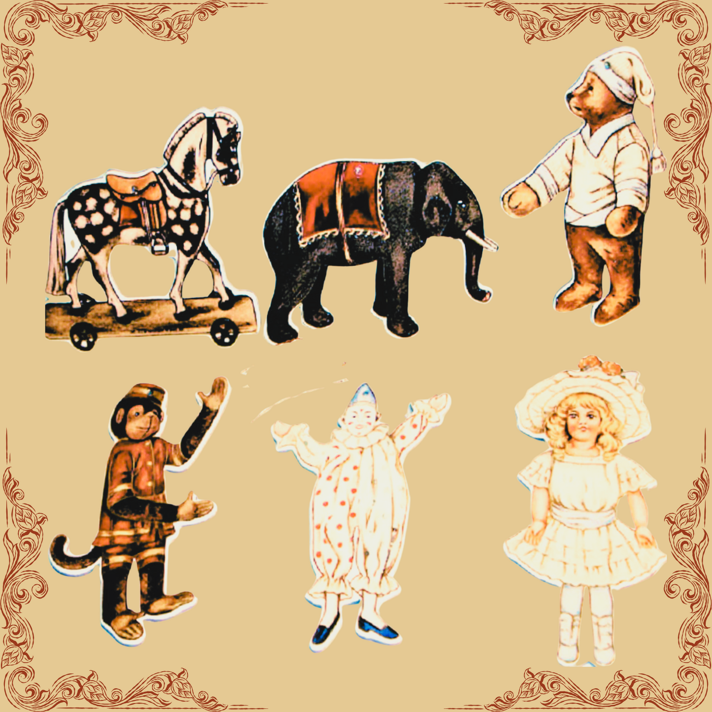 Vintage Victorian Style Toy Christmas Ornaments Set