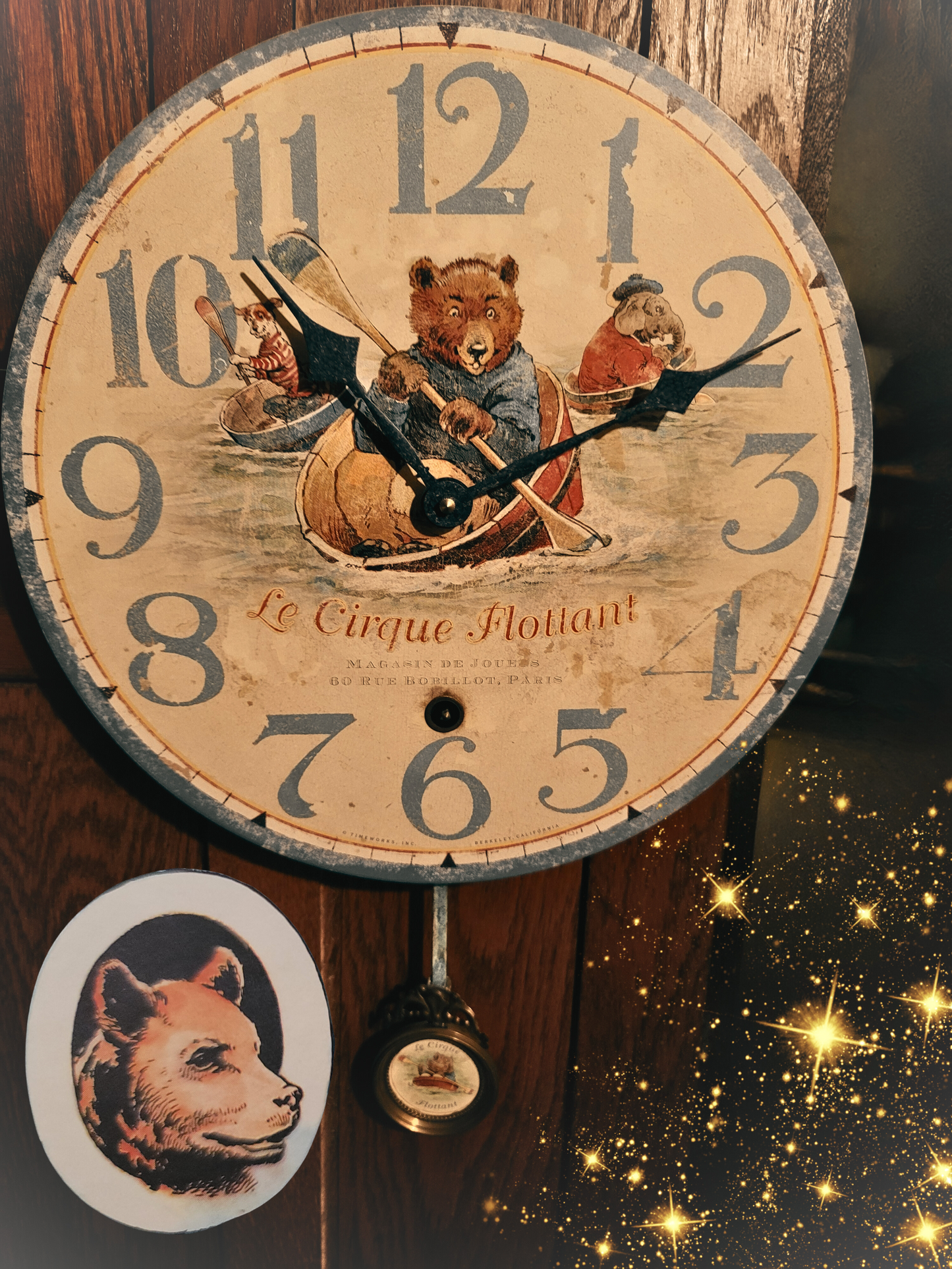 Vintage Style Le Circus Floating Bear, Elephant and Dog Wall Clock