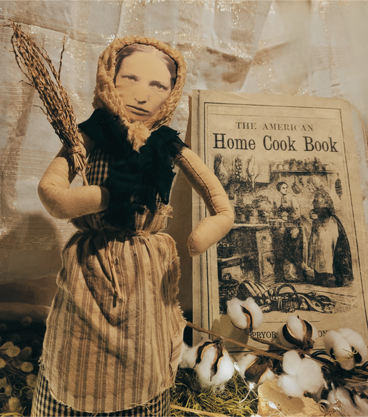 Primitive Vintage Halloween Style Photo Face Witch Figurine with Broom