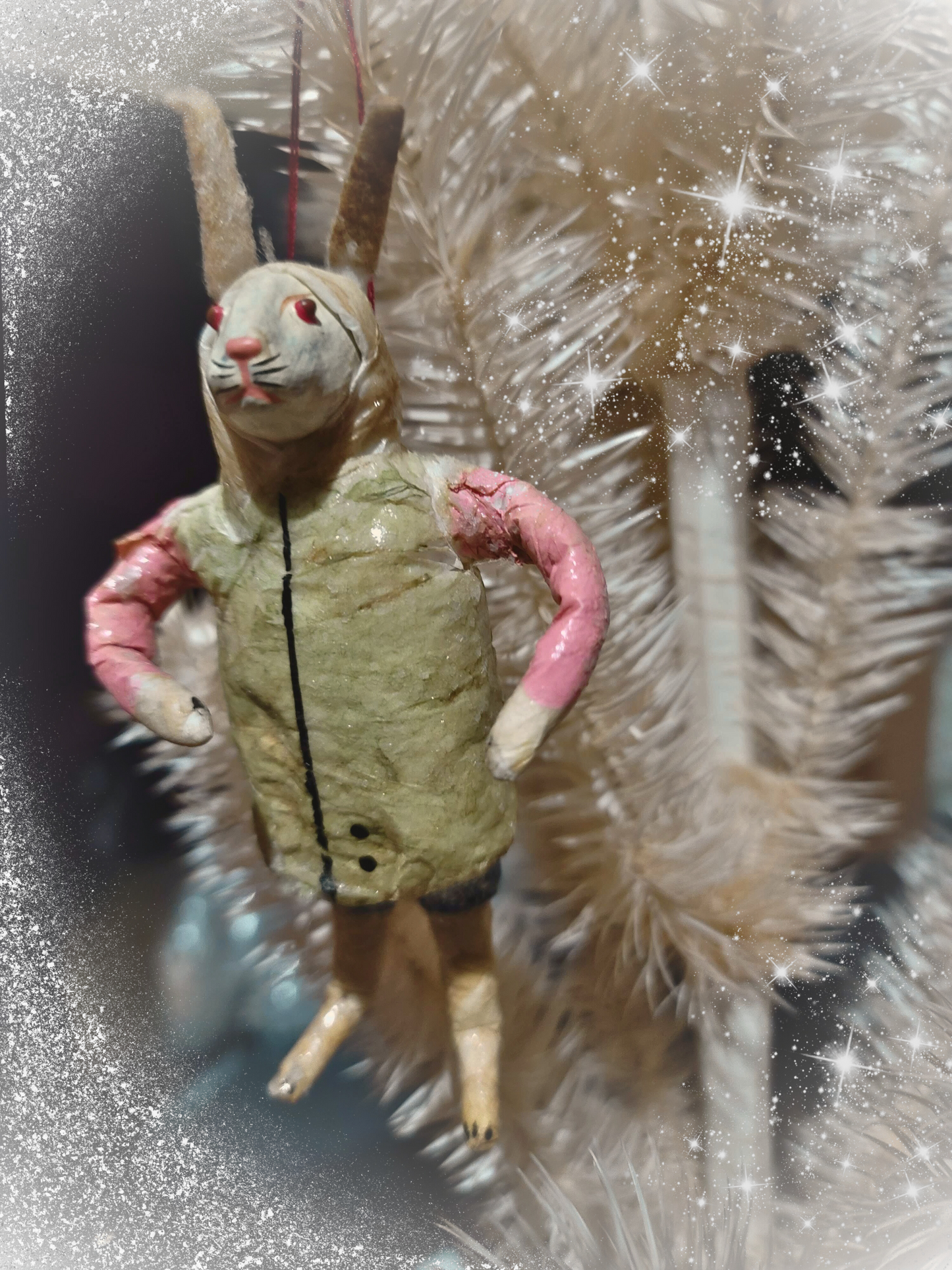 Vintage Victorian Style Primitive Easter Spun Cotton Bunny Rabbit Ornament