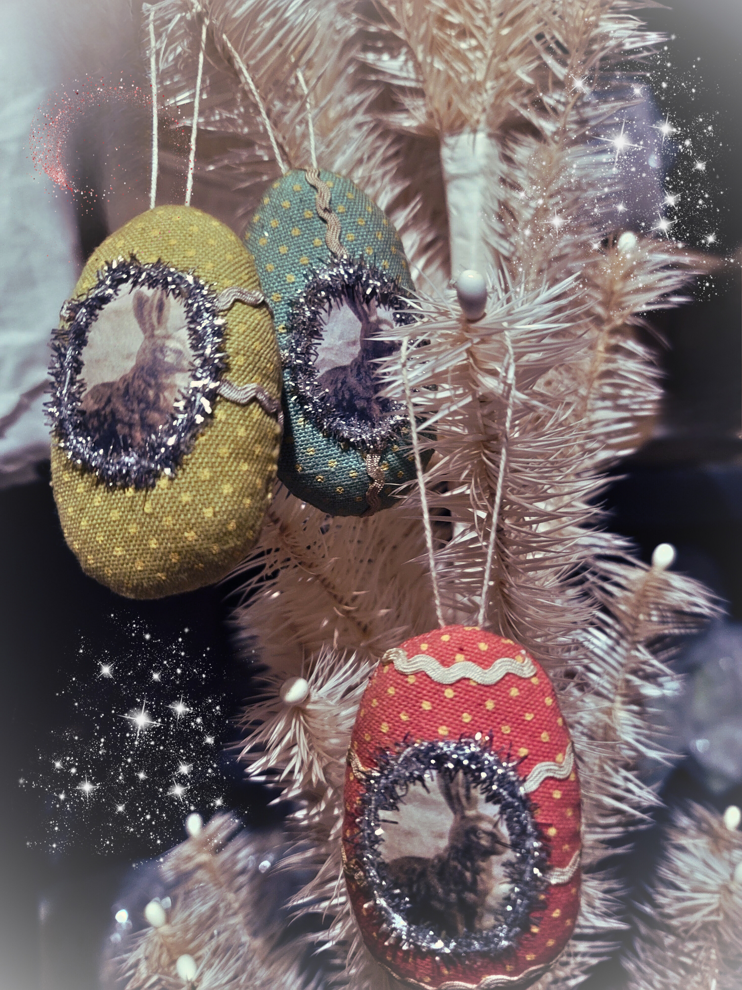 Primitive Easter Bunny Cloth Egg Ornaments Set