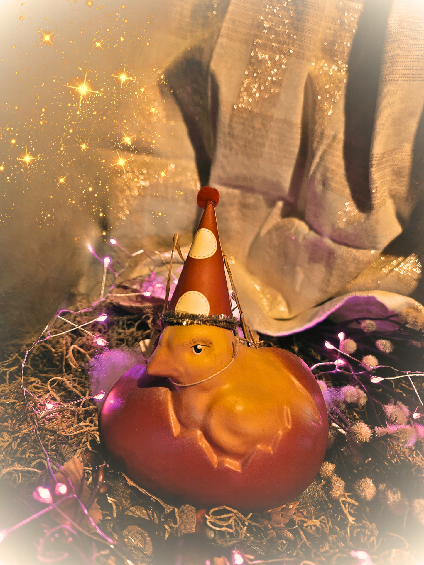 Vintage Easter Style Chalware Chick Clown in Spring Egg Figurine