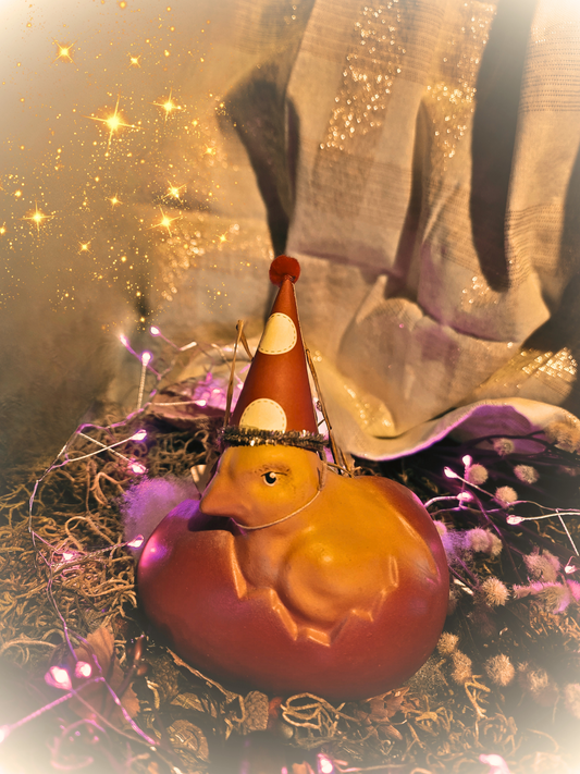 Vintage Easter Style Chalware Chick Clown in Spring Egg Figurine