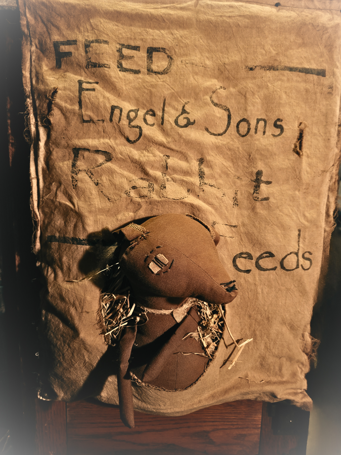 Primitive Country Style Kitchen Feed Sack with Rabbit