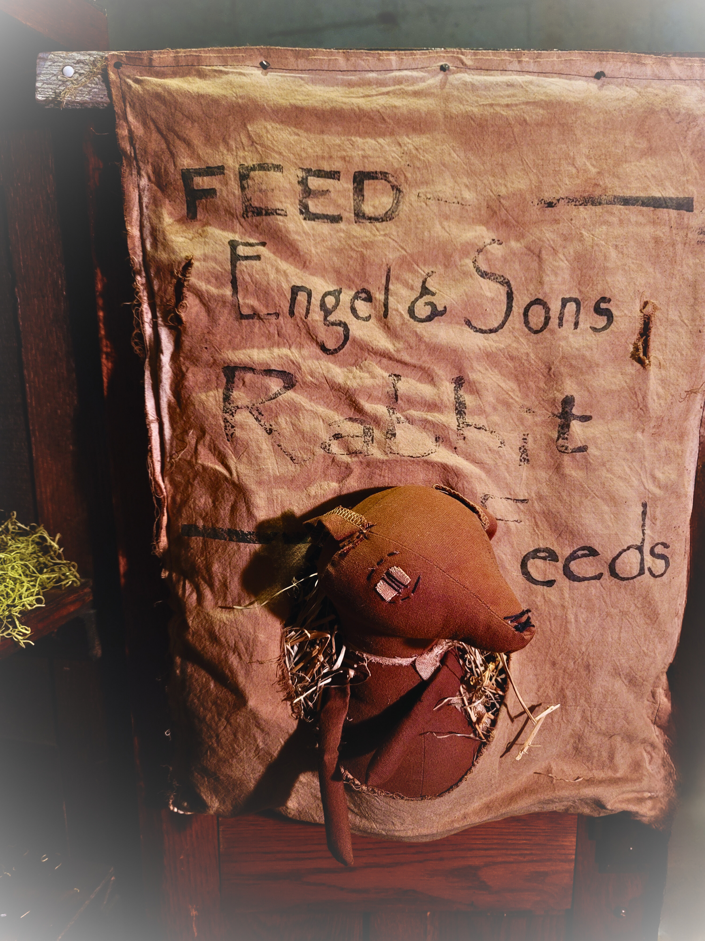 Primitive Country Style Kitchen Feed Sack with Rabbit