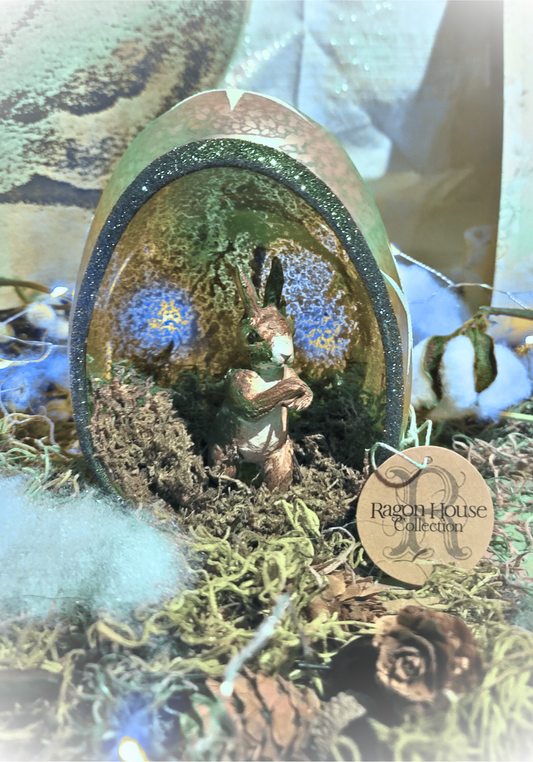 Pink Mercury Glass Easter Egg Bunny Rabbit Nesting Egg With Carrots on Stick Figurine