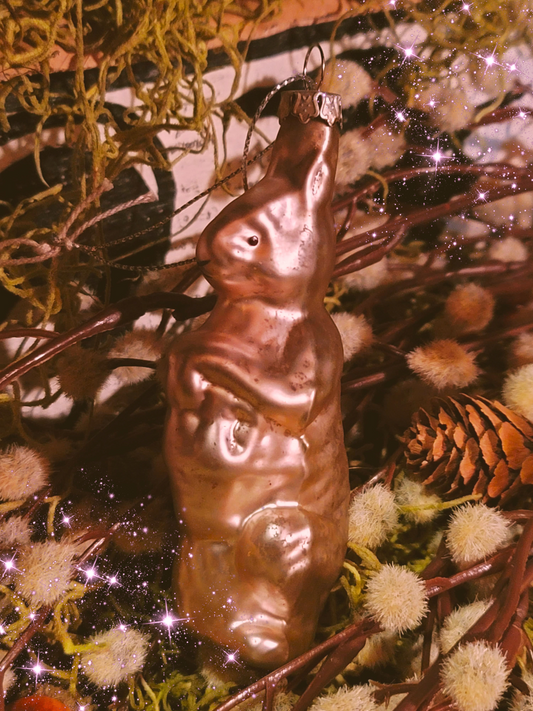 Vintage Easter Style Pink Mercury Glass Easter Bunny With Basket Ornament