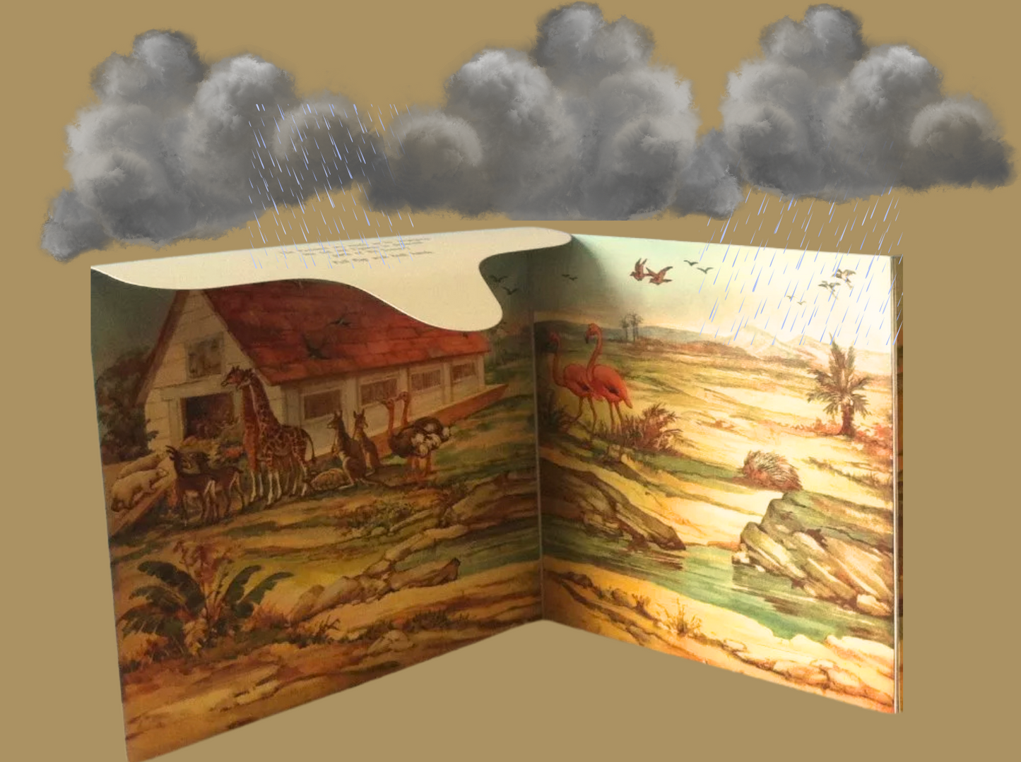 Vintage Victorian Noahs Ark Father Tuck Panorma Book with Moving Paper Animals