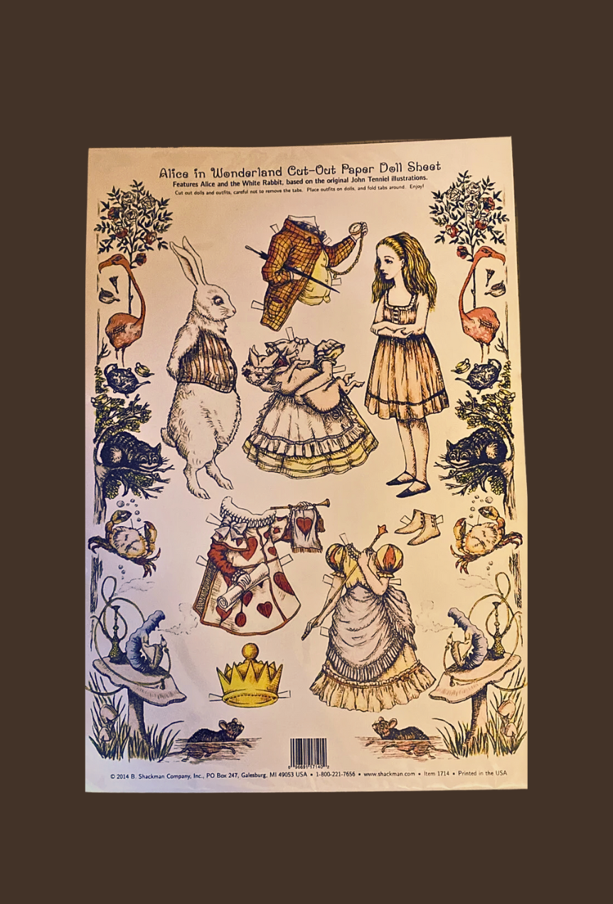 Vintage Victorian Style Alice in Wonderland Cut out Paper Doll Craft Sheet