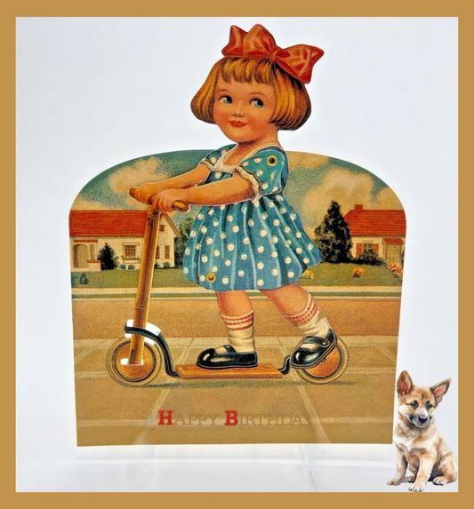 Vintage Victorian Style Mechanical Scooter Girl Birthday Card