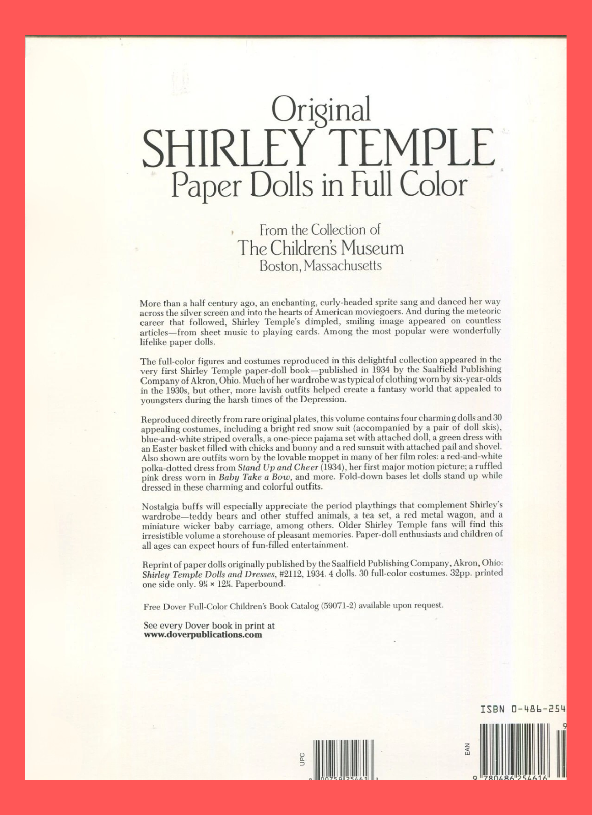 Vintage Retro Styled Shirley Temple Paper Dolls Book