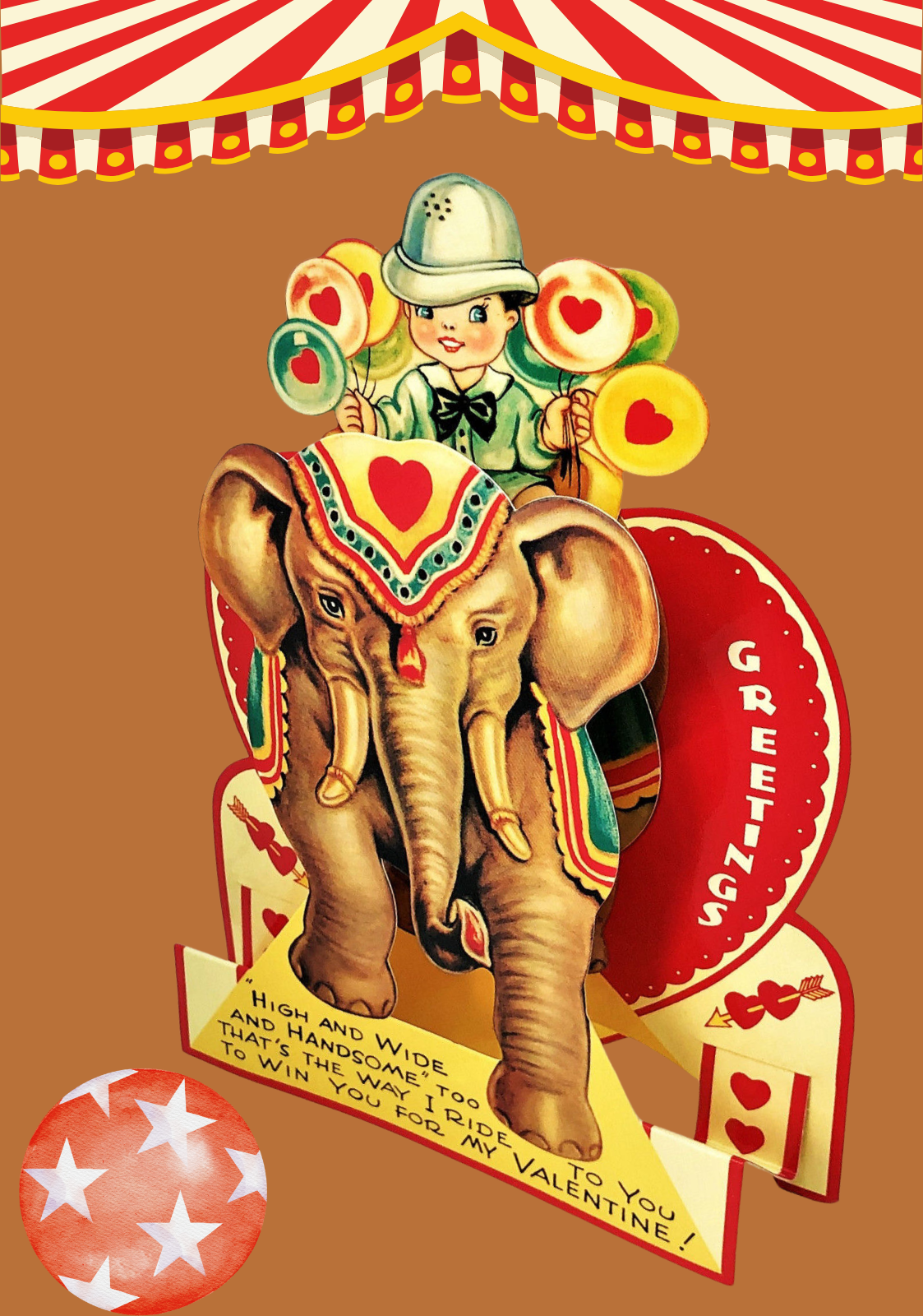 Vintage Victorian Style Standing Boy on Elephant Valentine Easel Greeting Card