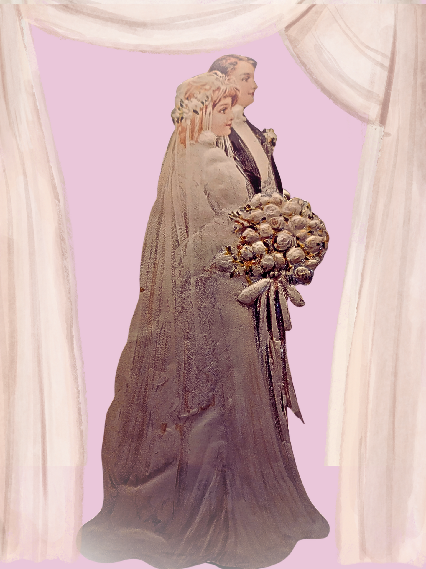 Vintage Wedding Style Standing Bride and Groom Easel Card Keepsake