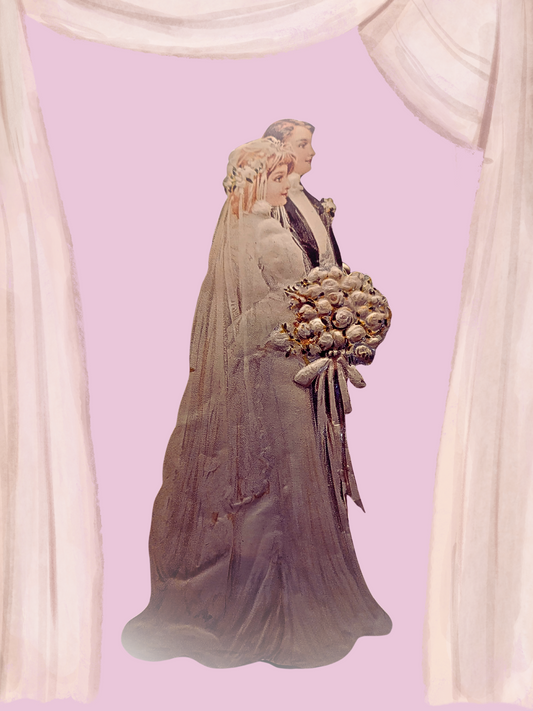 Vintage Wedding Style Standing Bride and Groom Easel Card Keepsake