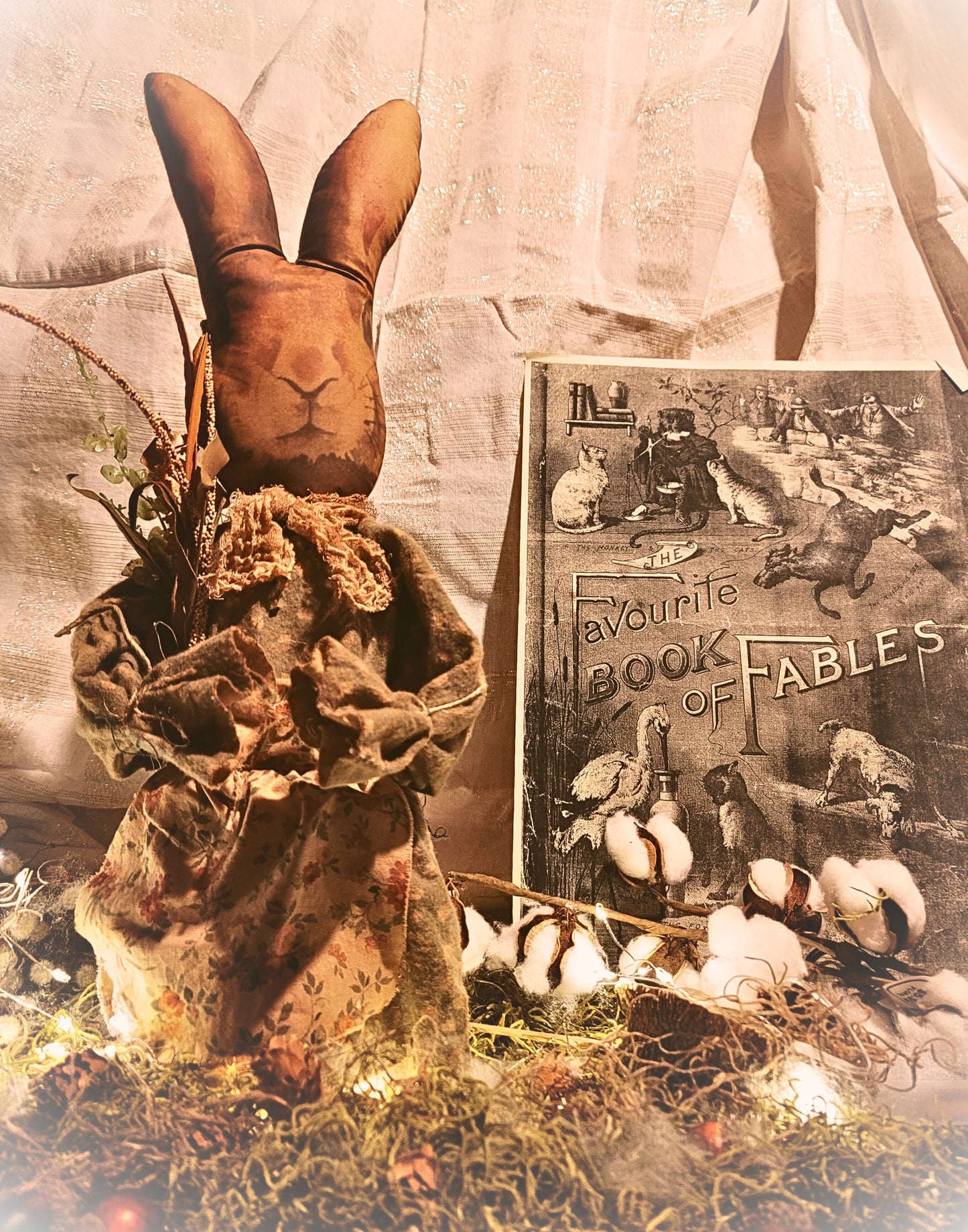 Primitive Vintage Style Stuffed Bunny Rabbit Figurine