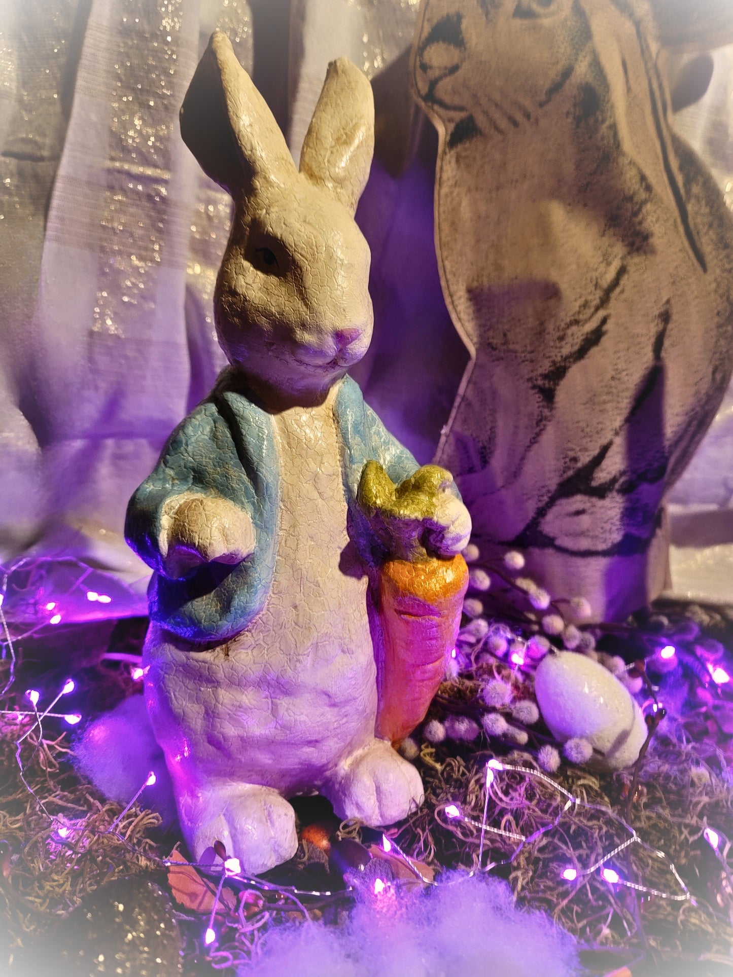 Vintage Easter Style Peter Rabbit with Carrot Bunny Figurine